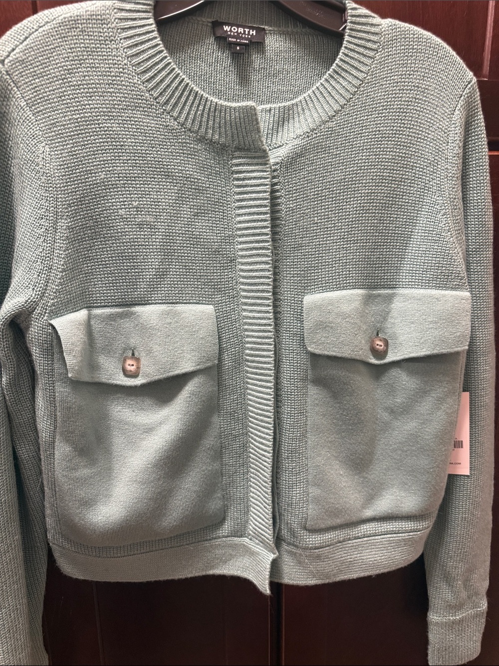 Worth Mint Green Pocket-Front Cardigan Sweater